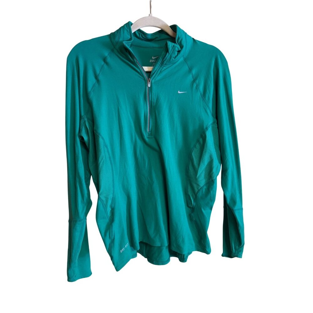 Nike Dri-Fit Womens Teal Long-Sleeve 1/4 Zip Pullover Athletic Top Size S